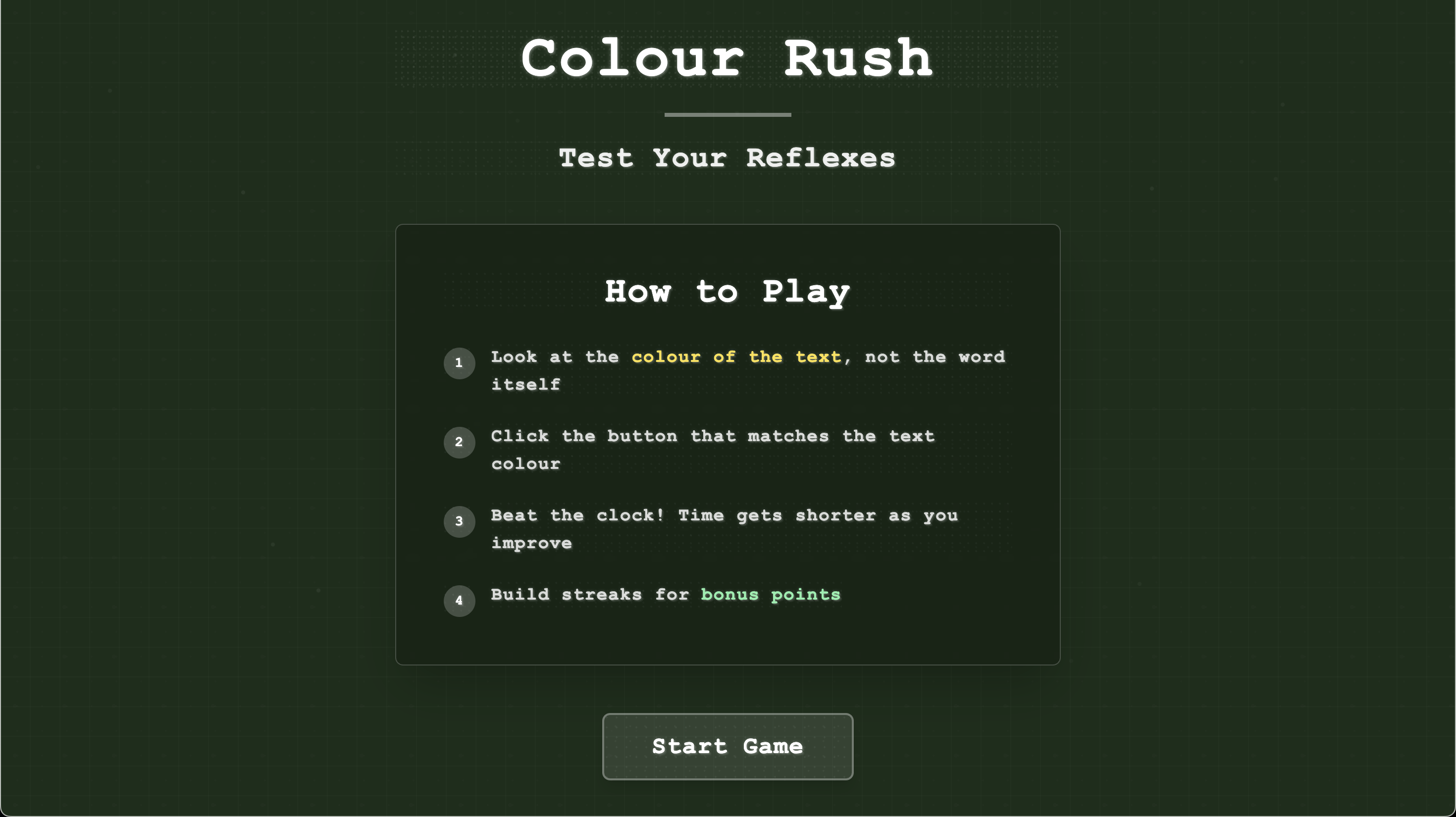 Colour Rush Game interface