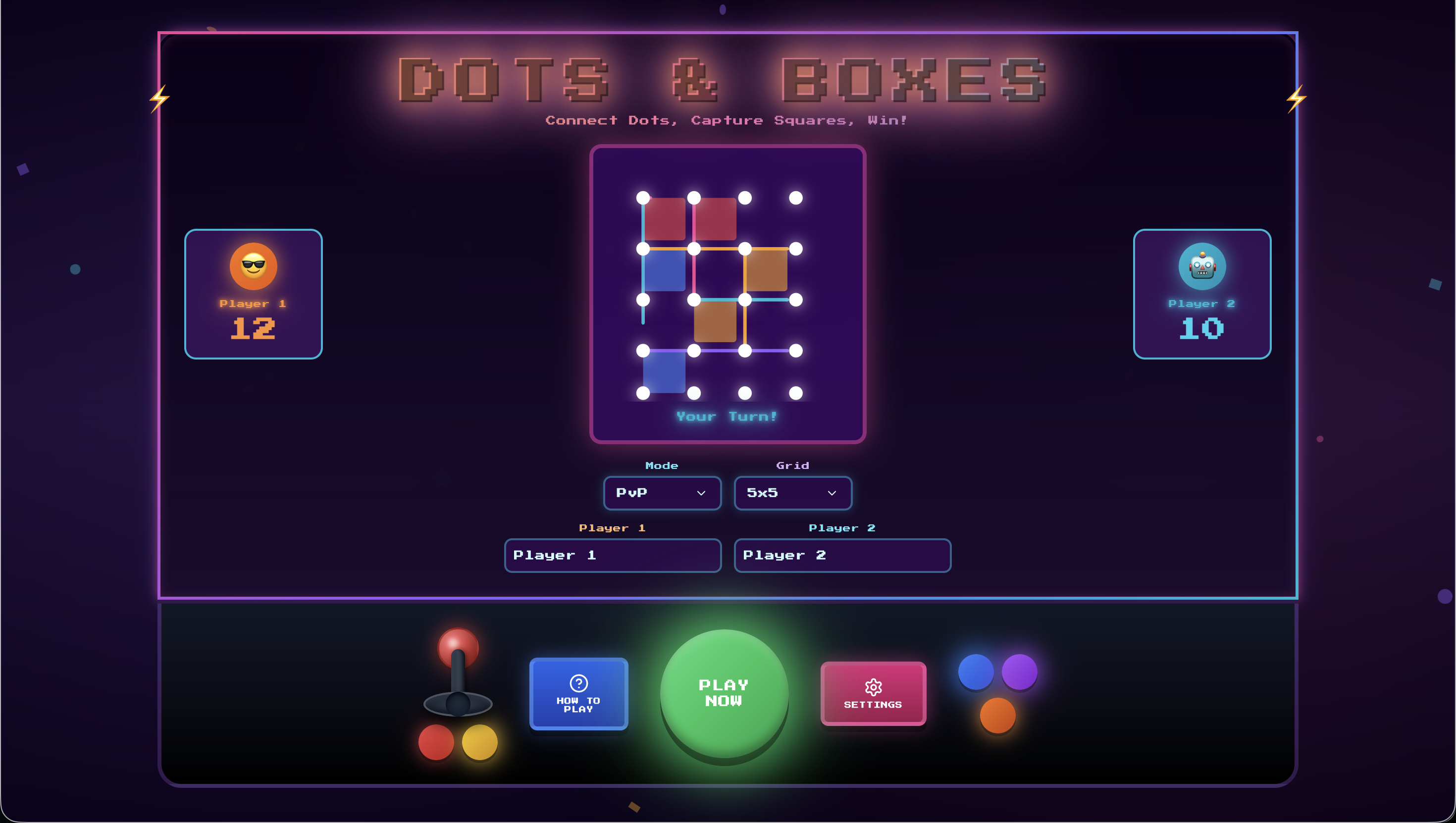 Dots and Boxes arcade game